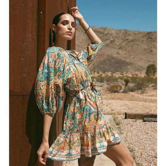NWT Cleobella Magdalena Mini Dress Belted Boho Tassel Small S Las Palmas $198